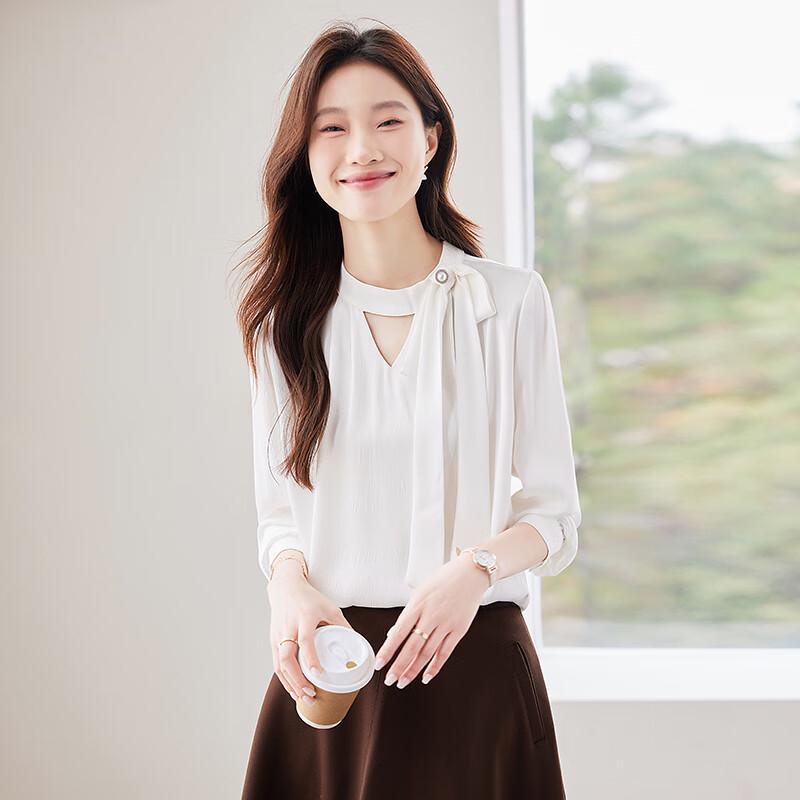 Treaman French Chic Women s Long Sleeve Tie-Neck Blouse 2XL