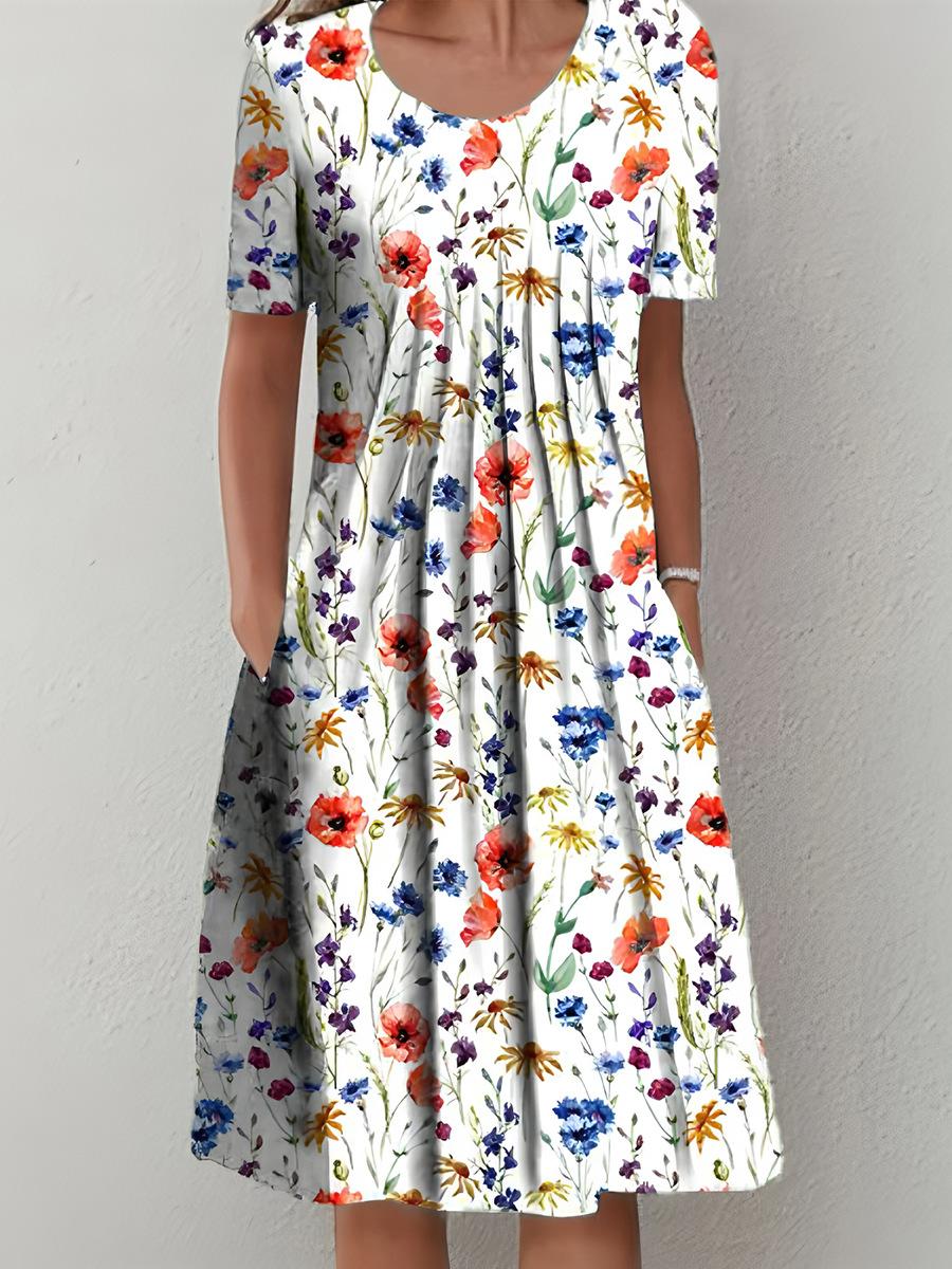 2025 European and American women s clothing large size loose dress casual pastoral seaside vacation style big swing skirt short-sleeved summer skirt S