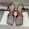 Fashion Minimalist Square Head Rhinestone Mary Jane Sandals 2024 Summer New Girls Candy Banquet Party Fashion High Heels Shoes size 43