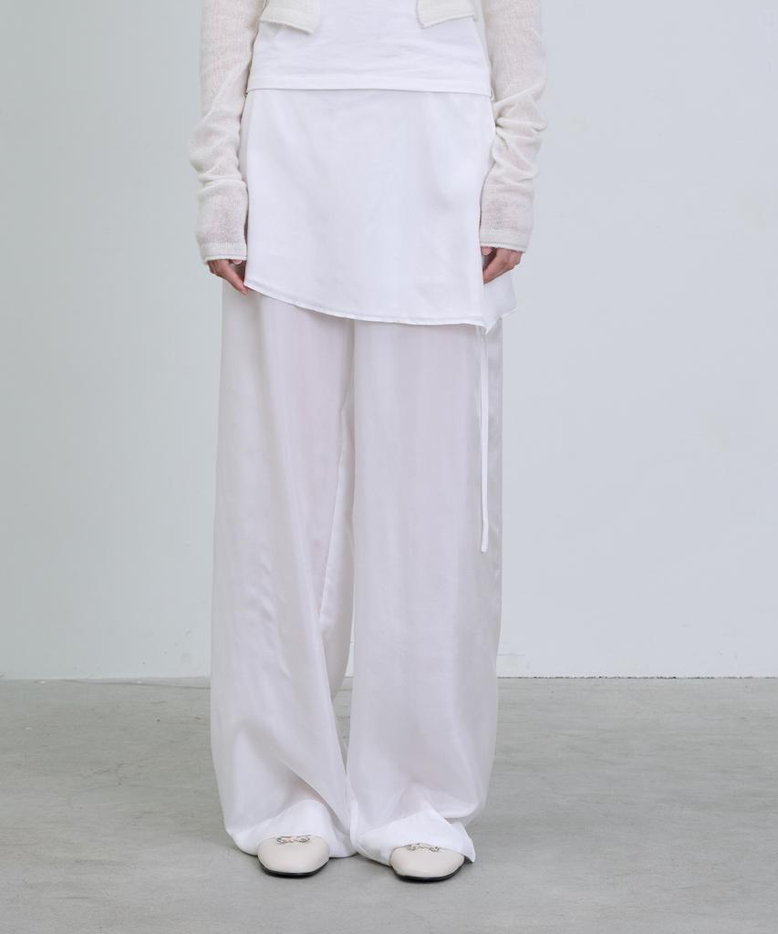 Deoaeteus Silk Skirt-Layered Pants_White