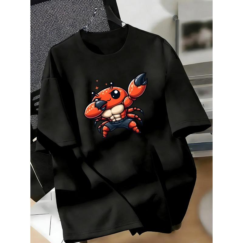 Kids Crewneck Short Sleeve T-Shirt, Funny Fitness Muscle Crab Print Trendy Summer Tee