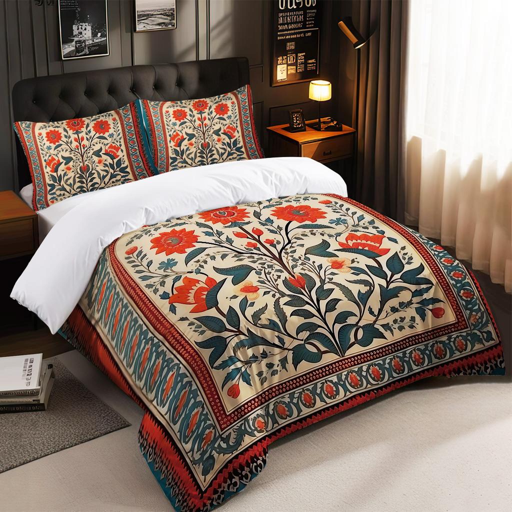 3pcs Duvet Cover Set King Size, Retro Style Floral, Comfortable and Breathable, Bedding Set for Bedroom,Hotel
