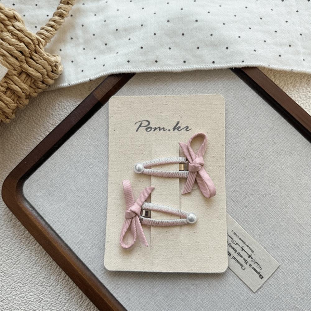 2pcs/set Korean Cottagecore Bow Hair Clips Pearl with Bow Design BB Snap Clips Headwear Side Part Bangs Hairpins for Girls