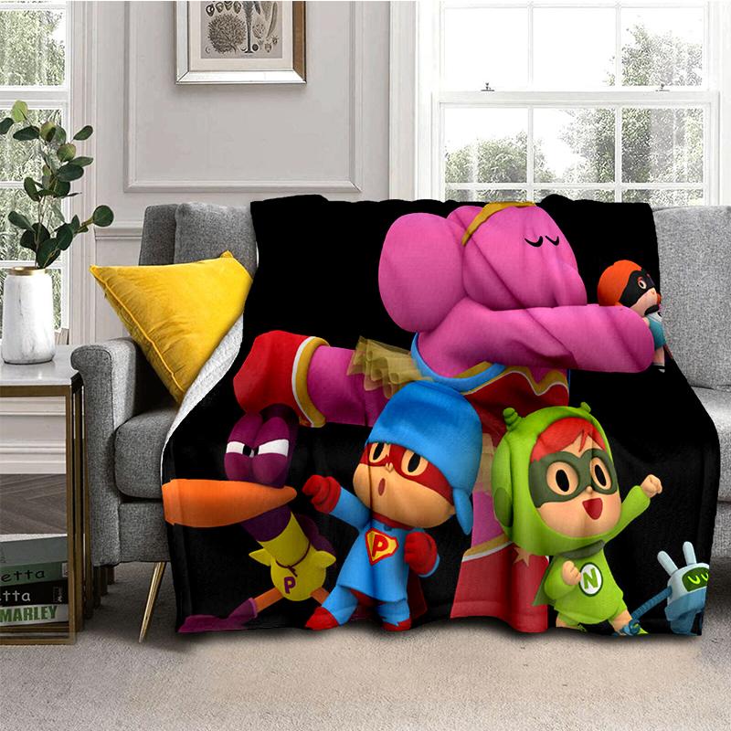 Coperta Cartone Animato 3D Divertente P-Pocoyo Elly Pato, Morbida Coperta da Lancio per Casa Camera da Letto Letto Divano Picnic Viaggio Ufficio Copertura Regalo per Bambini