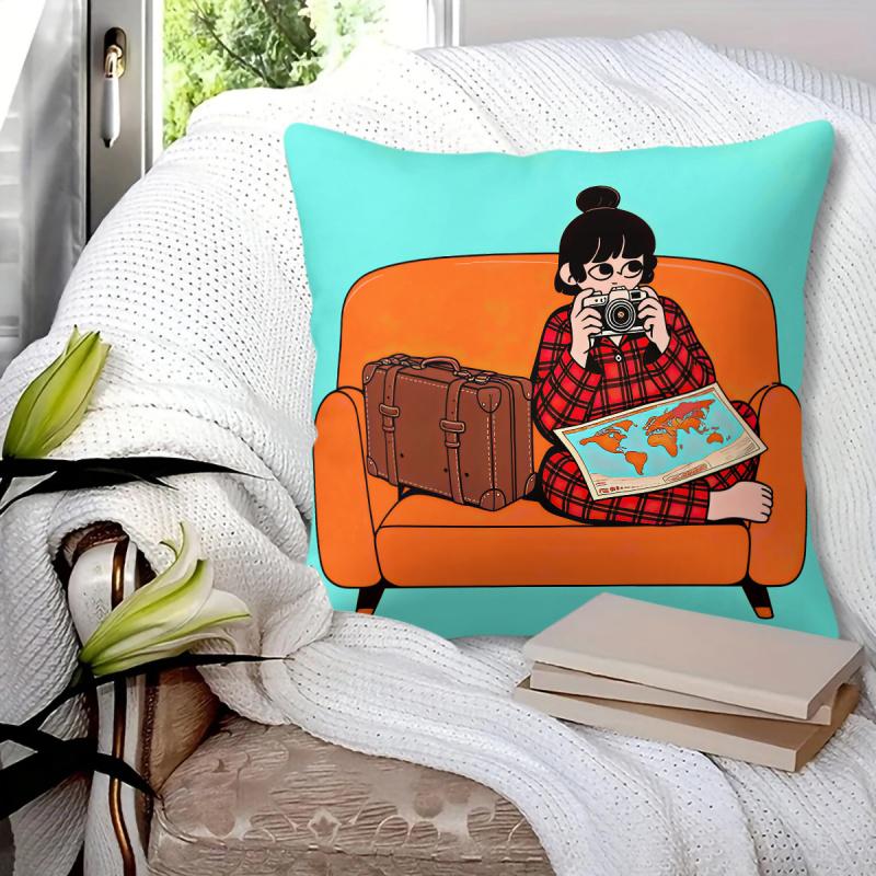 Cartoon Girl Print Home Textile Throw Pillow Cushion Accent Pillow cm Includes Pillow Core for home sofa decor