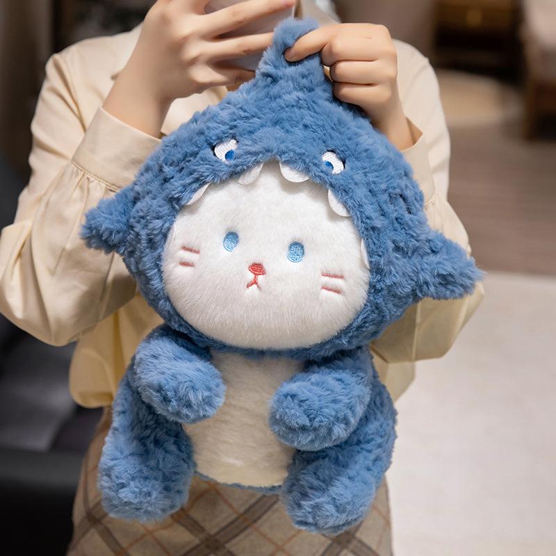 Cute Dressing Transformed Into Shark Kitten Doll Plush Toy Doll Can Take Off Your Hat and Children Sleep Comforting Pillow