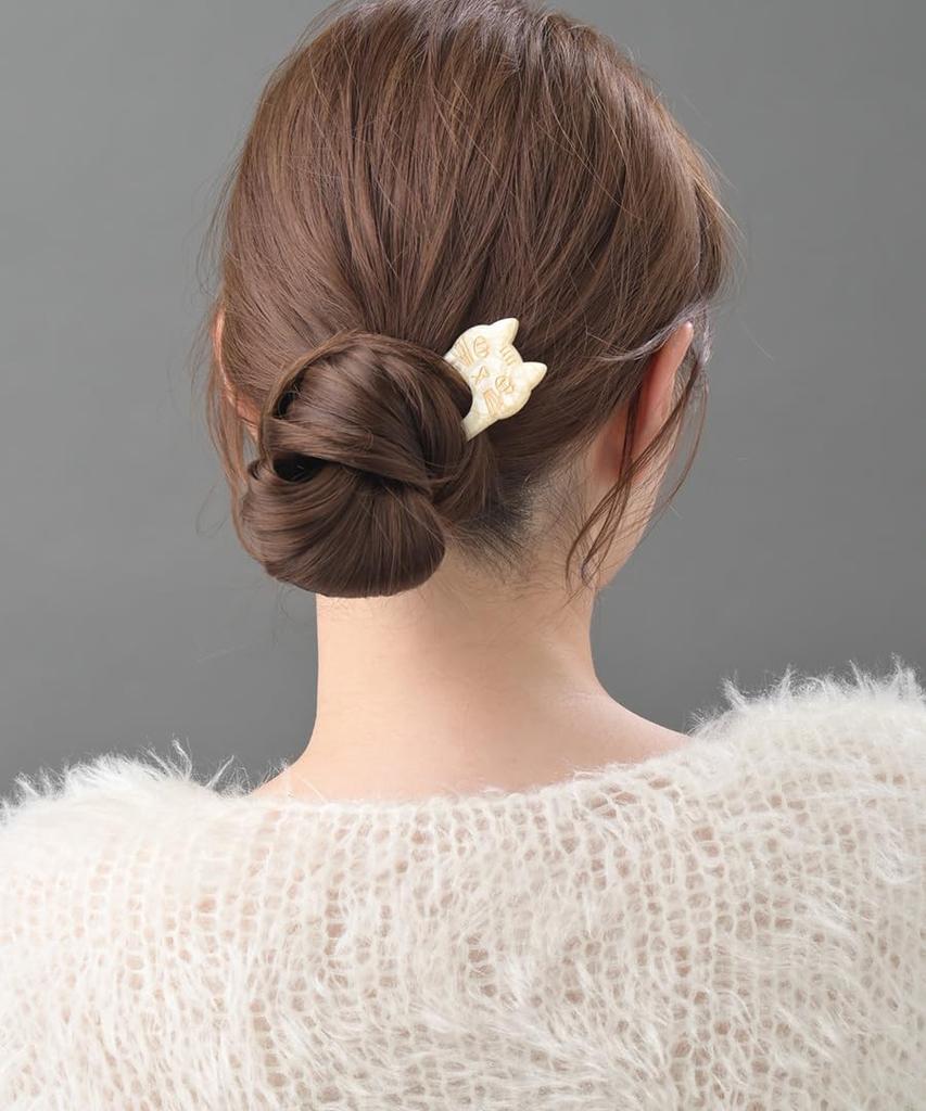 [VINGTAINE] Marble Pattern Cat Kanzashi (Hairpin) - Two-pronged Kanzashi, Tortoiseshell Style, Marble, Japanese Style Hair Accessory for Women