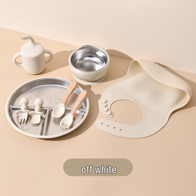 Children's Feeding Tableware Set: Stainless Steel Divided Plate with Food-Grade Silicone Suction Bowl and Spoon