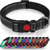 Reflective Padded Dog Collar Adjustable Nylon Pet Neck Strap with Quick Release Buckle & Durable D-Ring for Small Medium Large