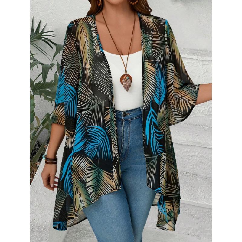 Women Summer New Tropical Print Chiffon Cardigan Vacation Style Loose Sun Protection Fashion Coat