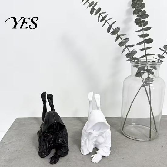 Niche Art Ornament 3D Printed Lying Robe Girl Statue, Modern Minimalist Hooded Home Decor Woman Desktop Decoration, Elegant Sculpture Gift Solid