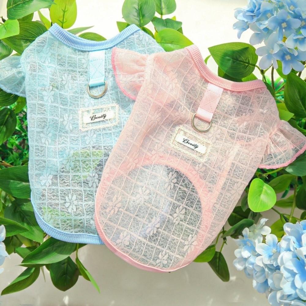 Thin Mesh Dog Cooling Vest Flying Sleeves Breathable Dog Summer Clothes D-Ring Design Flower Print Sunproof Pet Vest