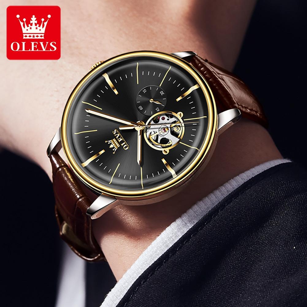 OLEVS Original Mechanical Wristwatch for Men Luxury Simple Hollow Out Automatic Men's Watches Chronograph Waterproof Man Watch