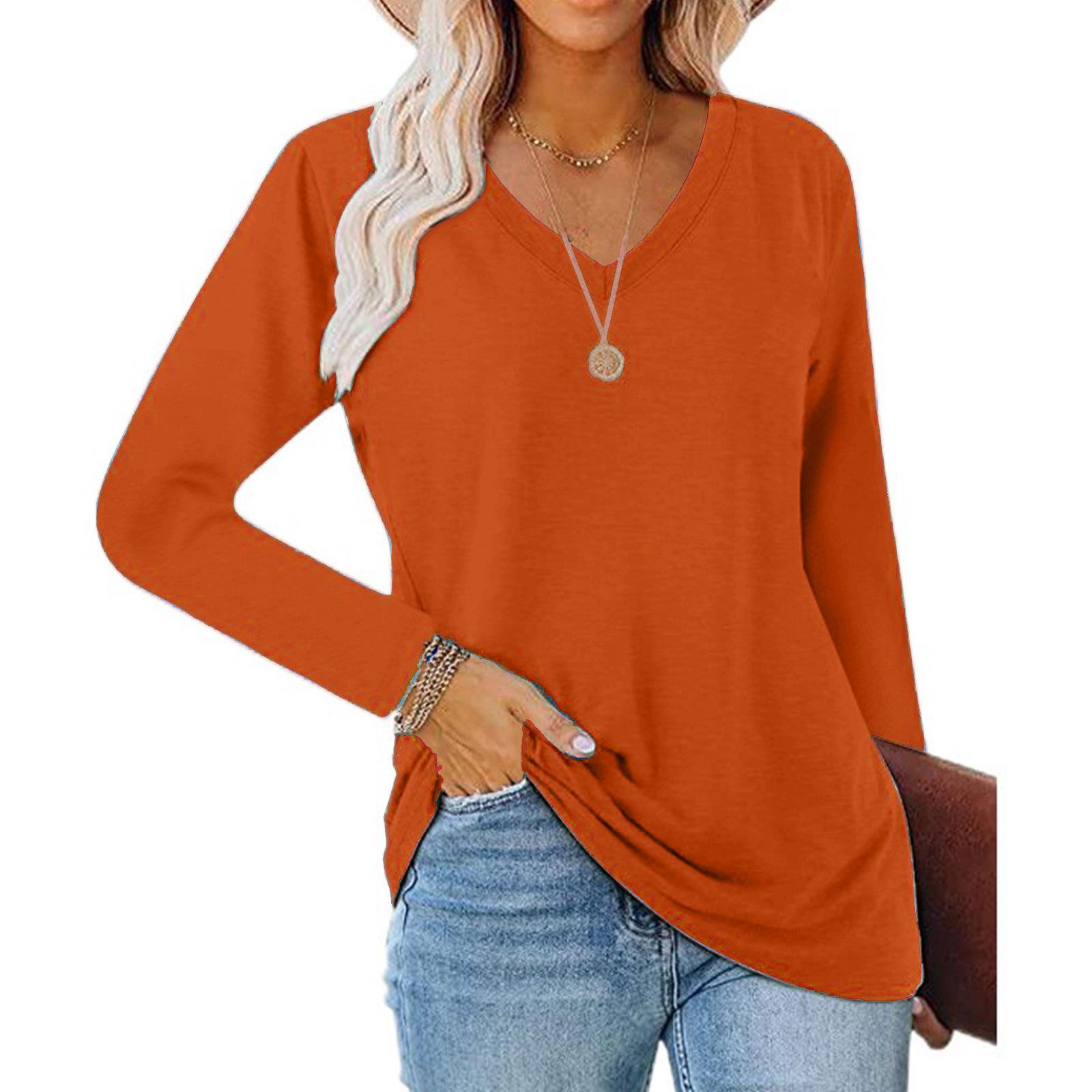 

Женский элегантный свободный топ с V-образным вырезом и длинными рукавами - однотонный, коллекция Весна 2025 5XL