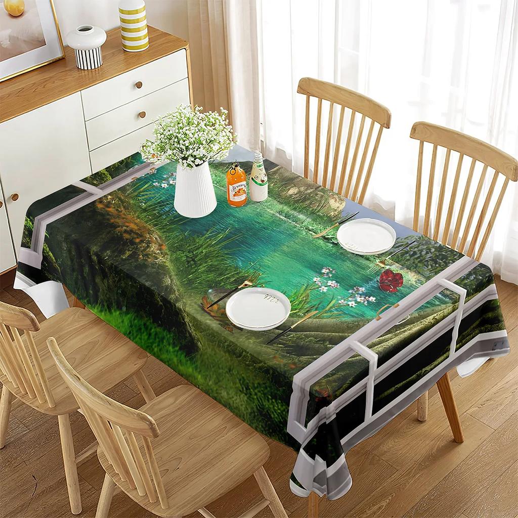 Scenery Outside The Window Tablecloth Beautiful Landscape Rectangular Table Cover for Coffee Table Dining Room Kitchen Decor