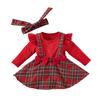Baby Girls 0-2 Years Infant Long Sleeve Red Romper Plaid Skirt Headband Clothing