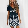 Women's Fashion Casual V-Neck Short Sleeve Drawstring Sequin Printed Dresses