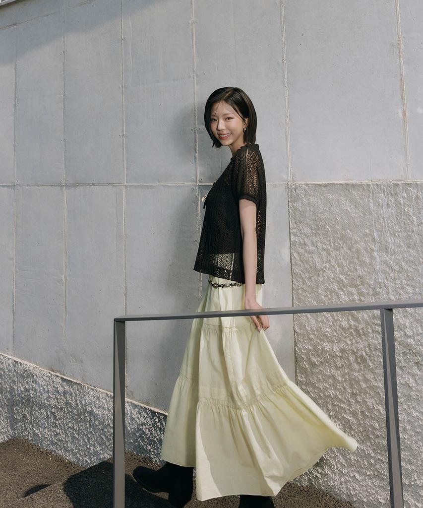 Deoesji 26Ss Deoesji Collabo 100% Compressed Cotton Tiered Skirt