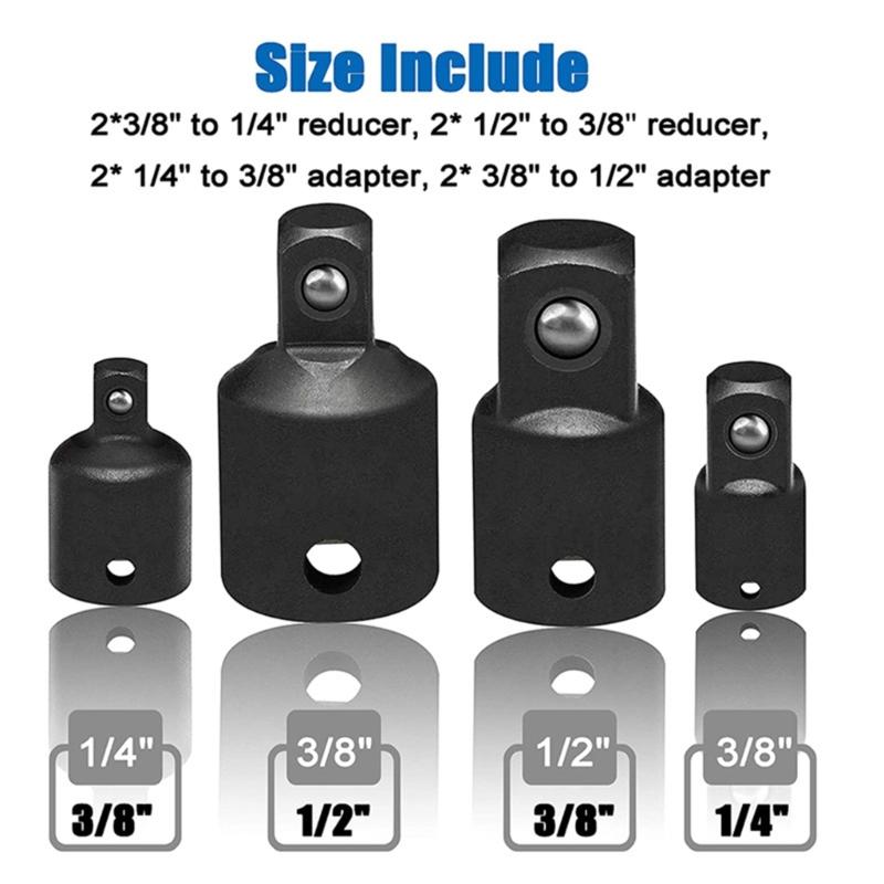 4 Piece Socket Adapter Converter Kit Precisions Portable 1/4", 3/8", 1/2" Drive Conversion Set For DIY Auto Repairs