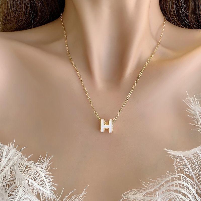 H Letter Pendant Necklace Women's Ins Light Luxury Niche Design High Sense Temperament Student New Internet Celebrity Collarbone Chain
