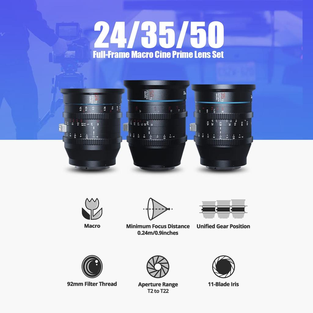 SIRUI Jupiter Macro T2 Full Frame Cine Prime Lens Set 50mm Cinema Lens for PL Mount Cameras (24mm, 35mm, Set)