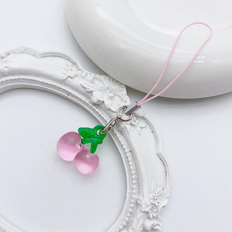 Y2K Cute Strawberry Resin Phone Charms Mini Fruit Pendant Lanyard Accessories for Girls