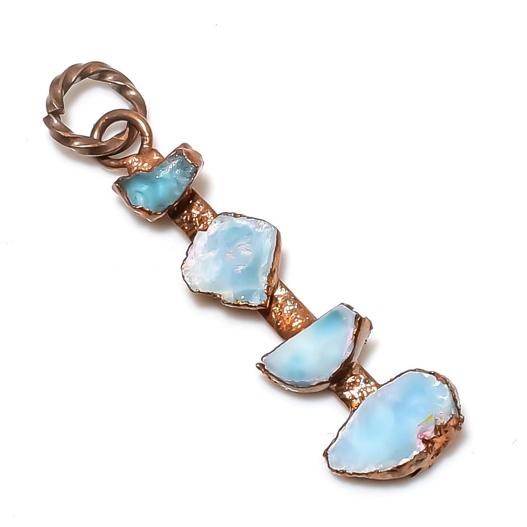 Larimar Pendant Gemstone Jewelry, Copper Electroformed Pendant, Handmade Jewelry Birthstone Pendant, Gift For Him
