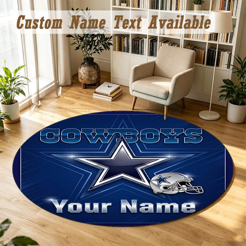 Round Rug Custom NameDallas Cowboys Pattern Non Slip Carpet Home Floor Decor