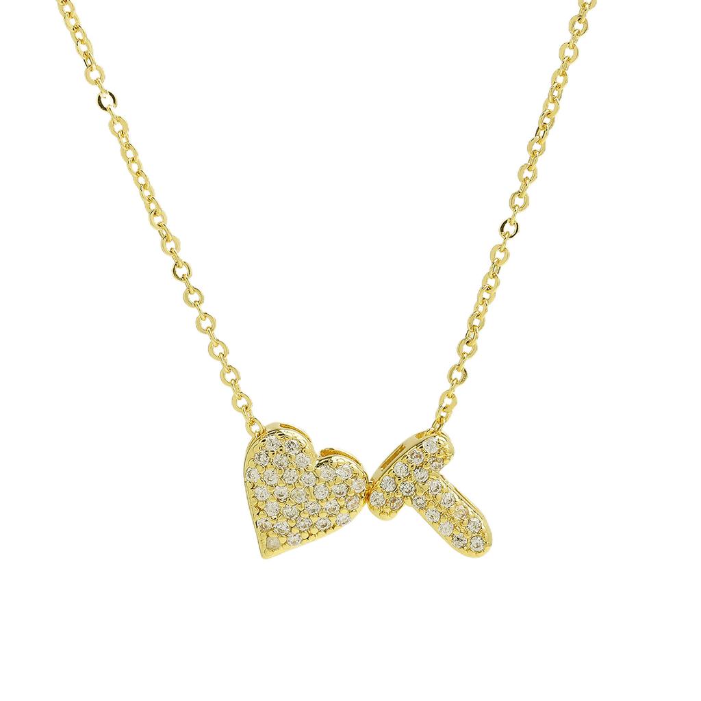 Fashion Small Bubble Initial Heart Letter Necklace 18K Gold Plated Link Chain Romantic Copper Heart Letter Pendant Necklace Gift