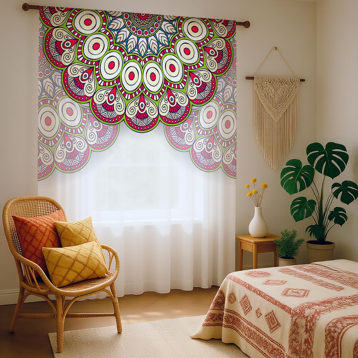 

1PcMandala Pattern Sheer Curtain - Boho Style Pole Window Curtain for Home Decor 100*130 HOOK 1pcs