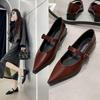 Fashion Fashion Versatile Coarse Heel Loafer Retro Pointed Mary Jane Leather Shoes Women British Black Korean Edition Zapatos De Mujer