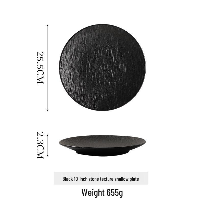 Nordic Style Large Frosted Stone Texture Ceramic Steak Plate - Round, Shallow, Light Luxury Design