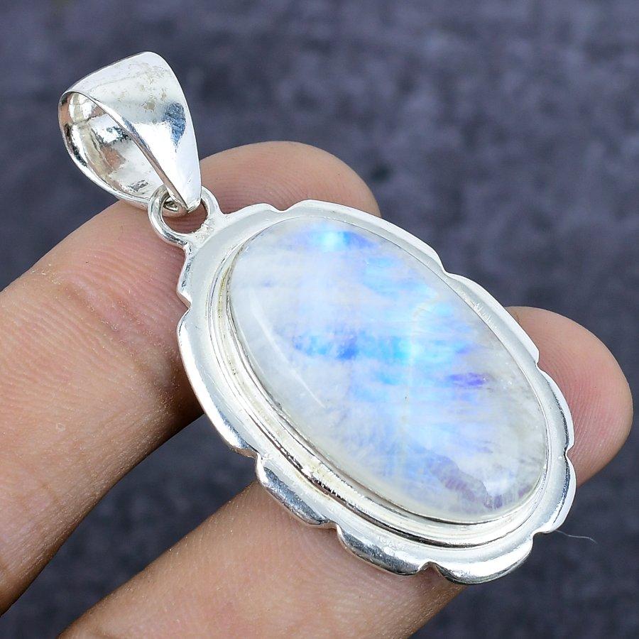 Natürlicher Mondstein Edelstein 925 Sterlingsilber Schmuck Anhänger 2,01" r9k48