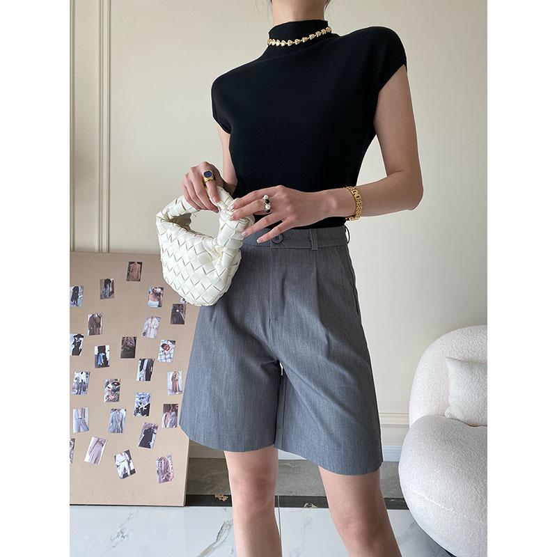 

Синан французский высококачественный трикотажный свитер: Осень/Зима 2024, полувысокий воротник, короткие рукава, SN1298 Design Niche One Size