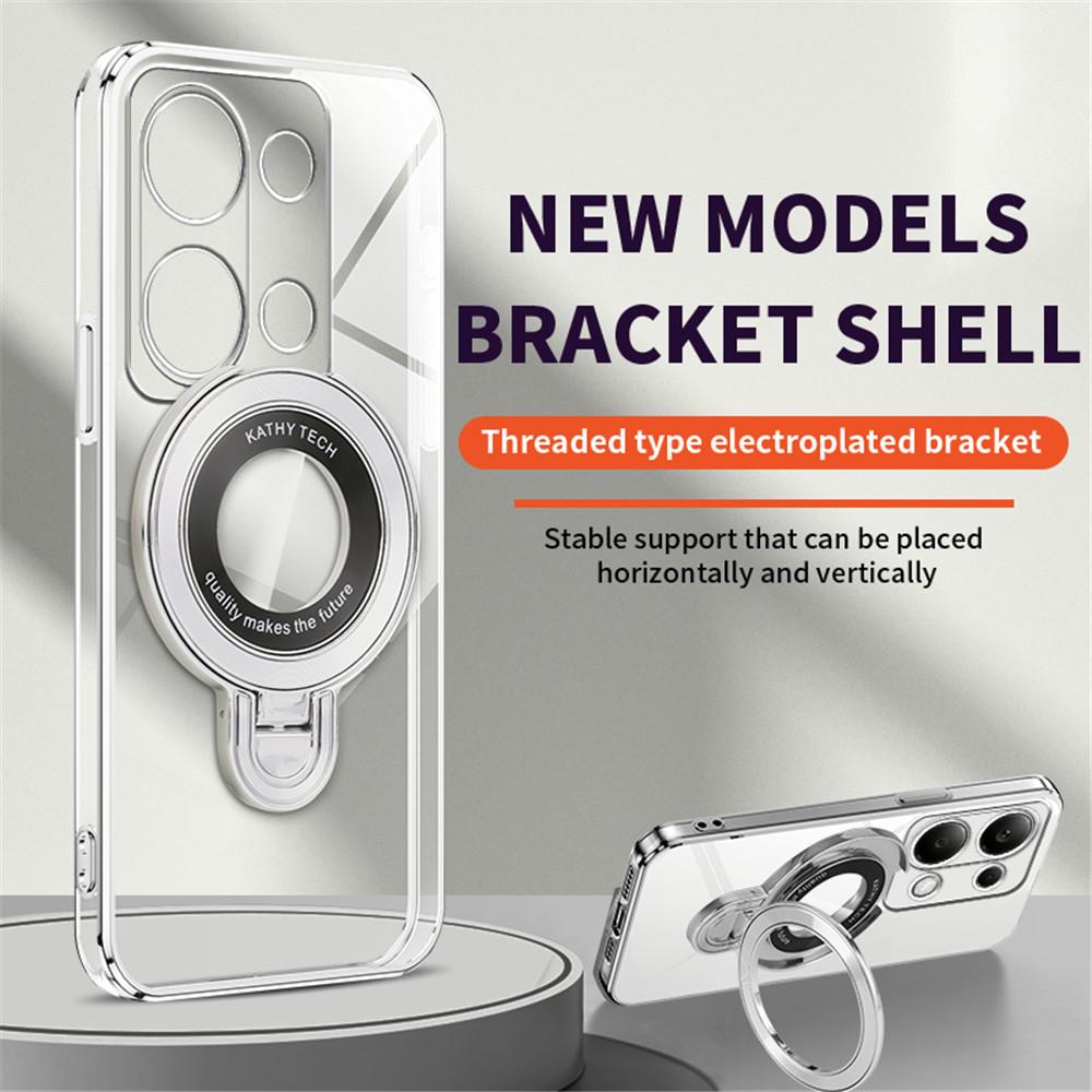 Luxury Transparent Plating Magnetic Bracket Case For Xiaomi Poco X6 Pro X3 NFC X5 F6 M6 Pro C65 C75 F3 F4 Silicone Stand Cover