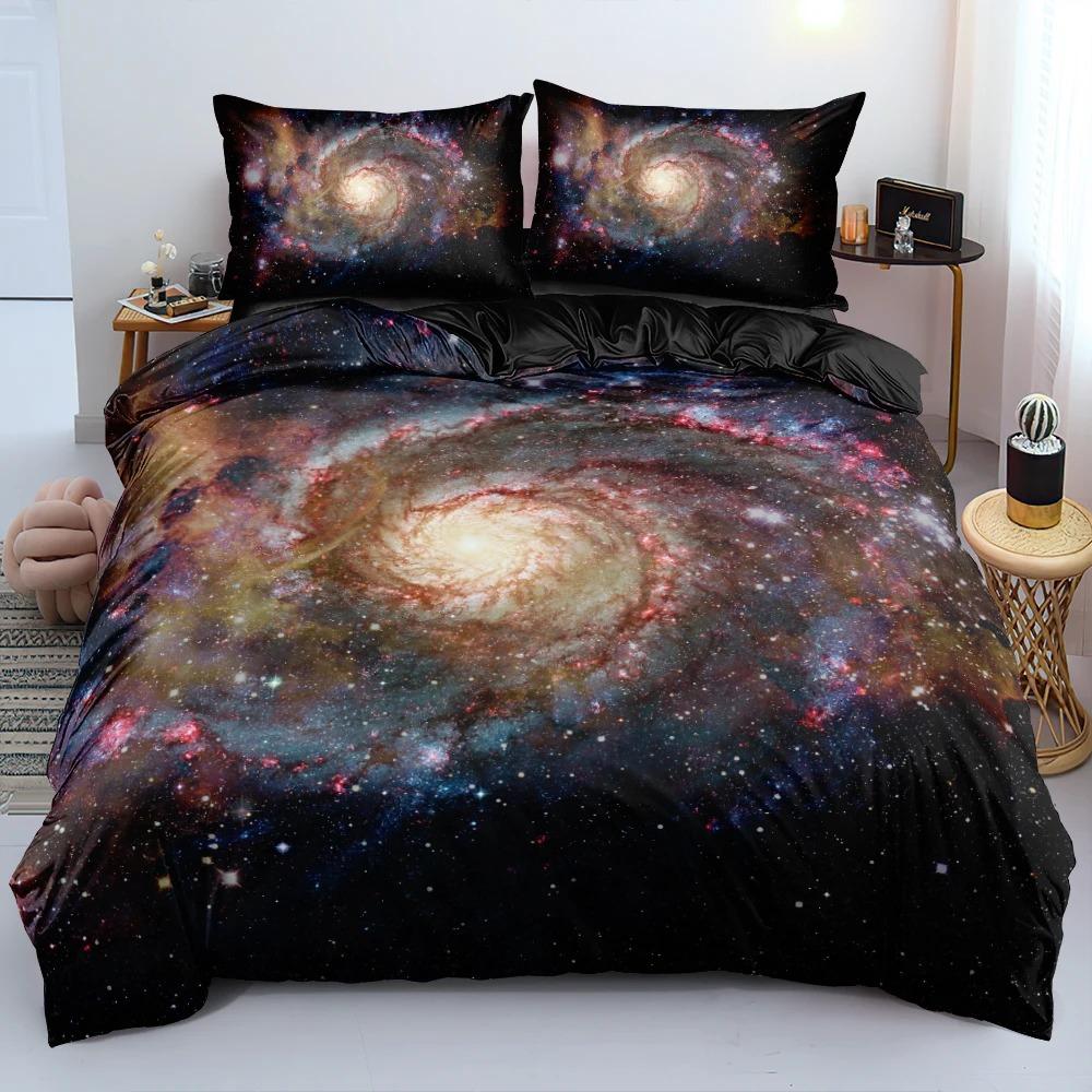 Luxo galáxia azul escuro conjunto de cama gêmeo completa rainha rei tamanho edredão/colcha conjunto estrelas brilhantes céu estrelado consolador capa