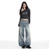 Women's Retro Blue Wide-Leg Jeans: Low-Rise, Loose, Straight, Floor-Length, Slimming Design for Autumn 2025