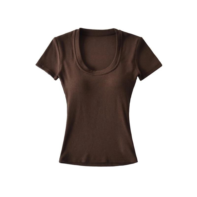 Spice girl u-neck short-sleeved t-shirt women's short with chest pad summer waist tight sexy t-shirt high waist bottoming shirt top
