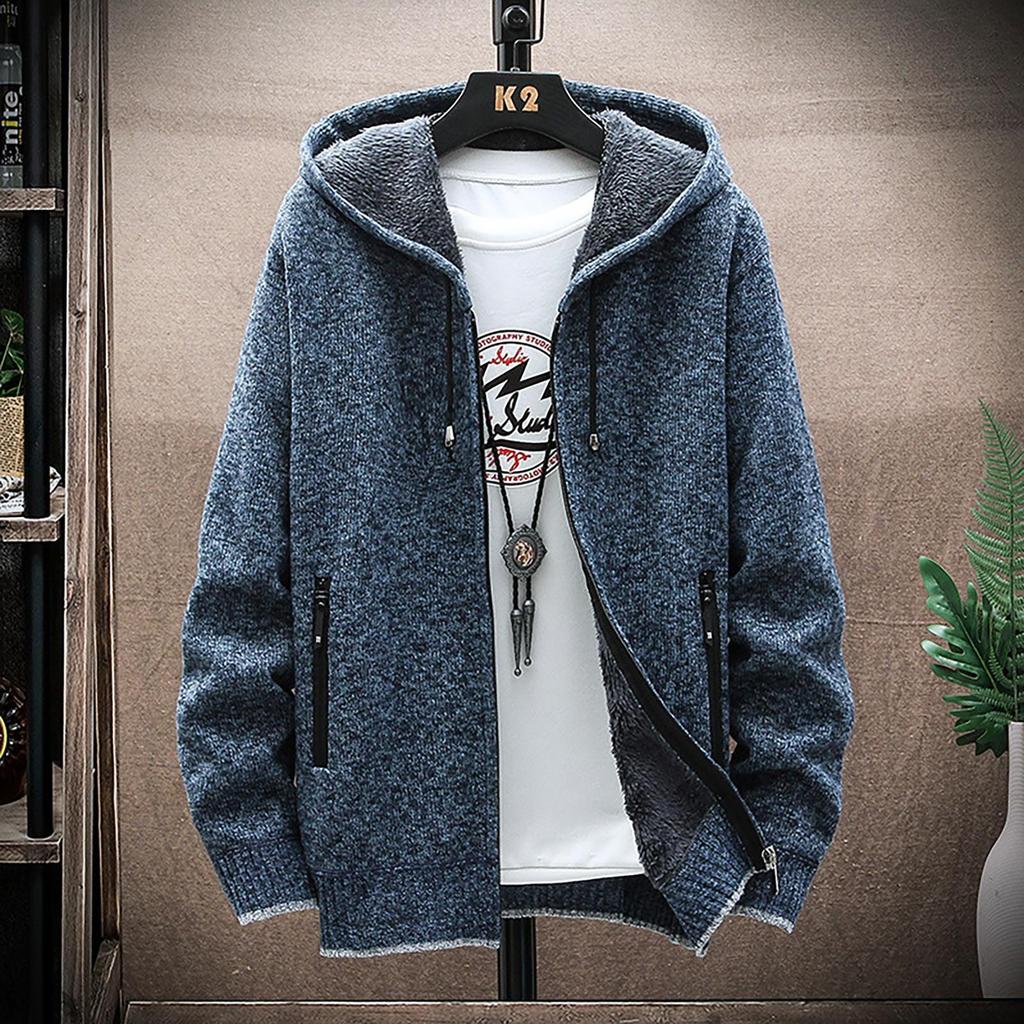 Erkek Sonbahar Ve Kış Rahat Kazak Ceket Sıcak Örgü Kazak Kapşonlu Hoodie
