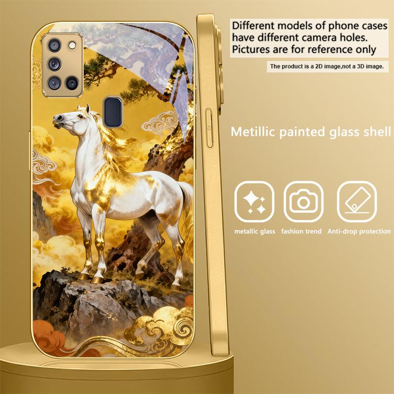 tall and sturdy horse For Samsung A 31 32 A33 A34 35 14 A15 13 A16 25 26 50 52 53 54 55 56 70 71 72 73 Golden glass phone case
