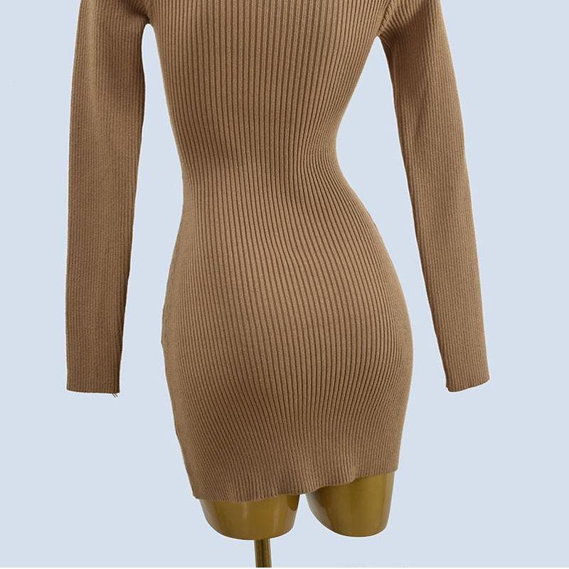 High Collar Pure Color Short Silm Hip Knitwear Dress Sweater Inner Soft Stretch Women's Clothing Thick