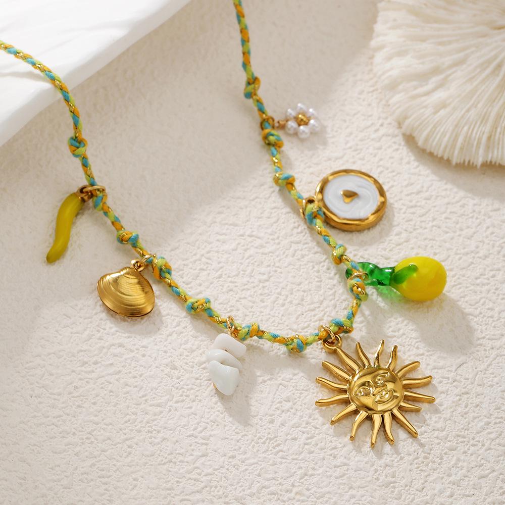 Summer Starfish & Pearl Heart Sea Turtle Pendant Necklace - Dopamine Stainless Steel Clavicle Chain