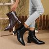 Winter New Women'S French Retro Ankle Boots, Plush Lined Pointed Toe Chunky Heel Booties, Leather Zipper Boots Slimming