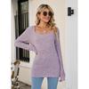 Fall Winter Women's Long Sleeve Top, Square Neck Ribbed Brushed Casual Long Tunic, European American Style Women's Casual Blouse