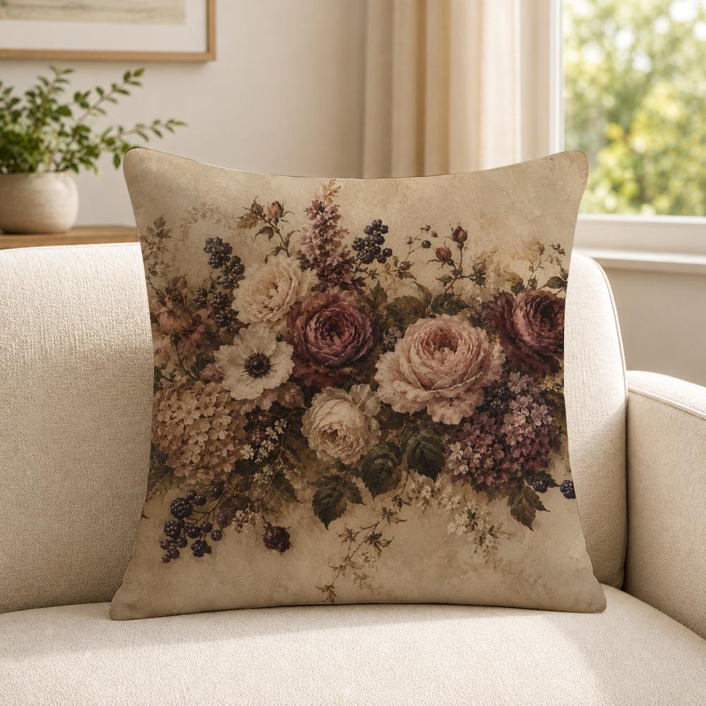 art vintage floral still life oil painting Cushion Cover Soft Short Plush SkinFriendly Cushion Case for MultiScene Use