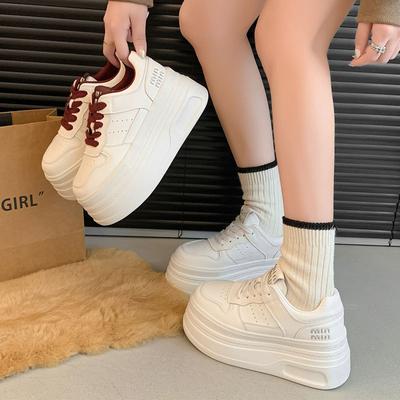 Premium Board Shoes Angola Red Casual Sports Shoes Women's Spring and Autumn New Models Increase Height Super Thick Sole