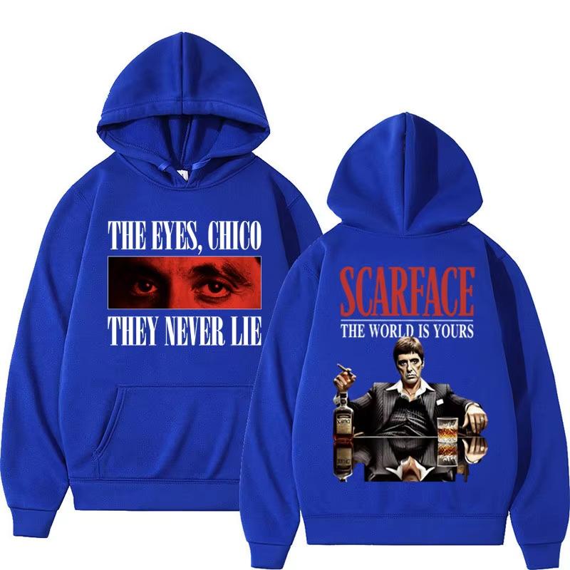 Tony Montana Scarface Vintage Graphic Hoodie Men Women Hip Hop Harajuku Oversized Long Sleeve Pullover Sweatshirt Retro Movie Fleece Top
