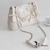Loving Ribbon Leather Chain Shirring Square Flap Crossbody Shoulder Bag (4 Colors)