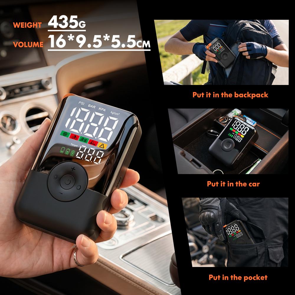 Portable Air Compressor 150PSI Cordless Tire Inflator Digital Pump Fast Inflation Auto Shut-off LED CE for Car Motorcycle Balls