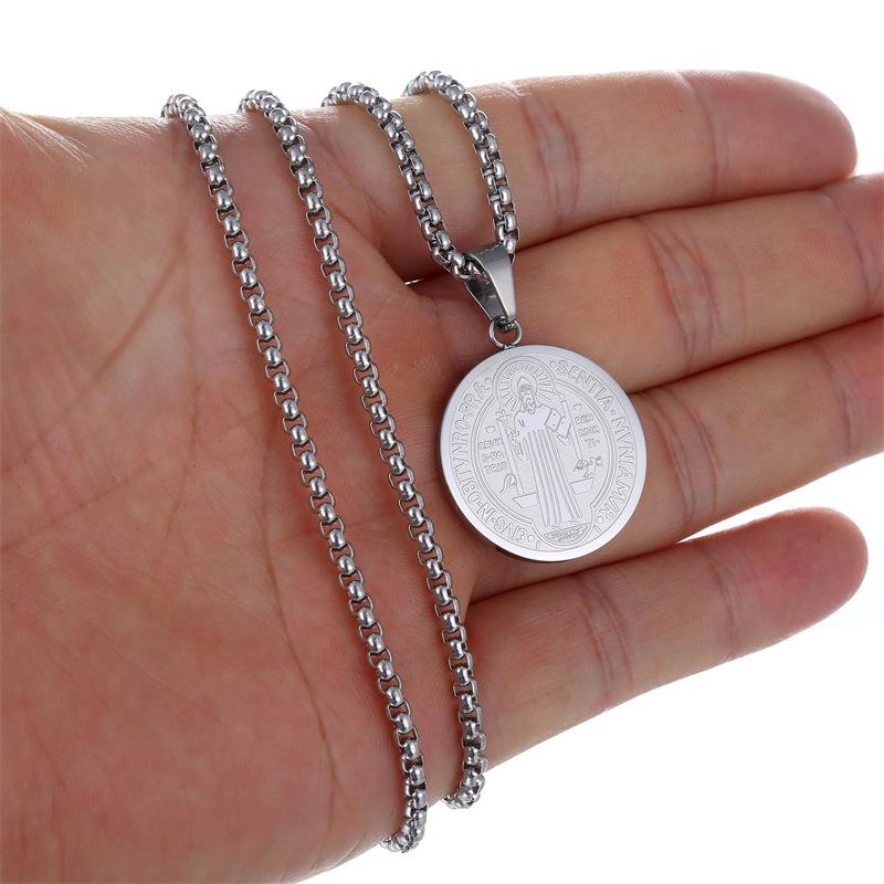 Cross-Border Stainless Steel Ornament European and American Style God Priest Titanium Steel Pendant Personality Round Medal 24 in&Necklace